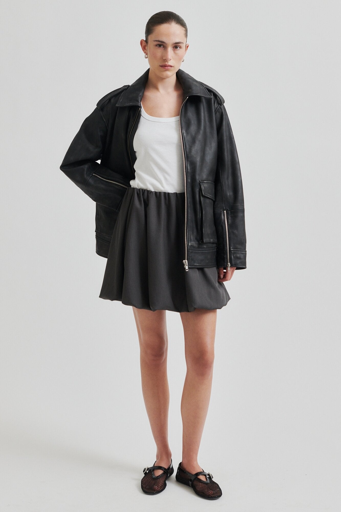 Otilia kort nederdel - Dark grey melange