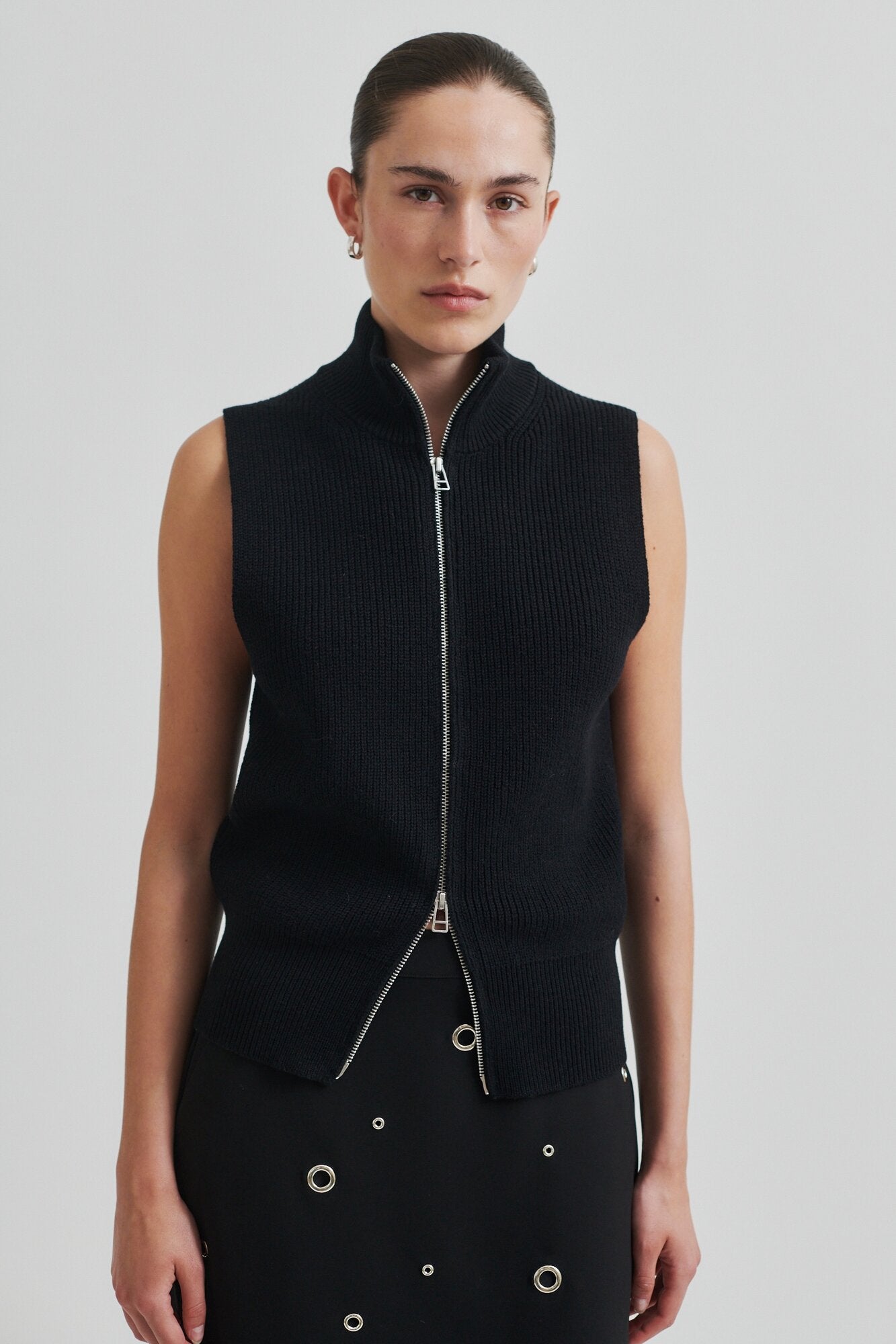 Yora strikket Zip uldVest - sort