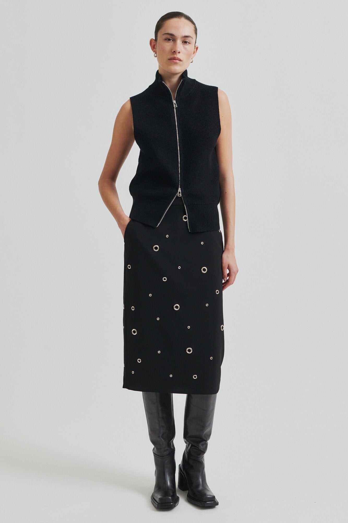 Yora strikket Zip uldVest - sort