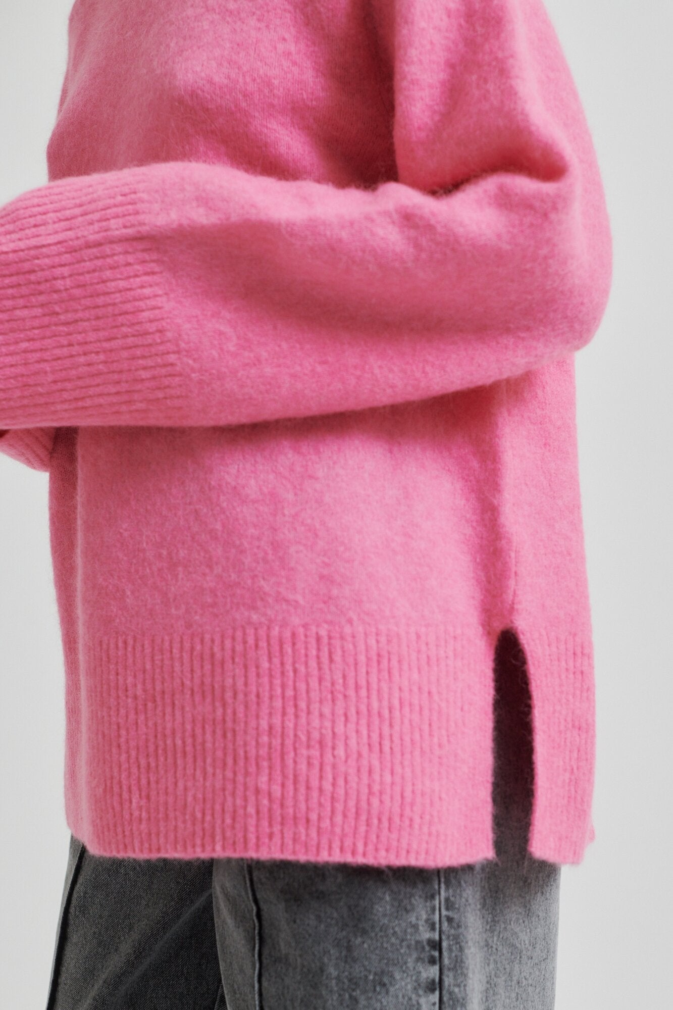 Roy Raglan O-Neck uldstriktrøje - Pink Cosmos