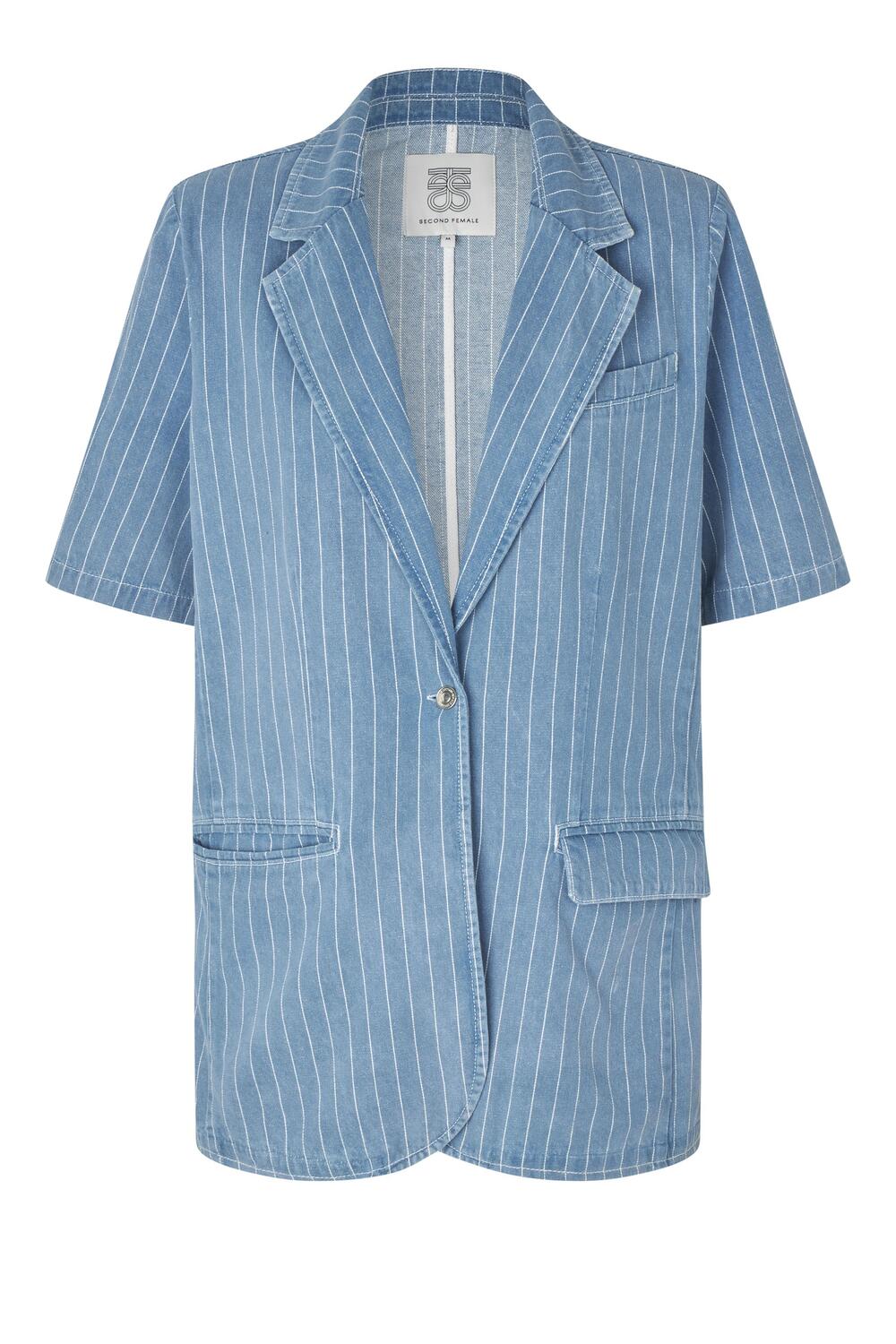 Layne SS kortærmet denimblazer - Light blue denim