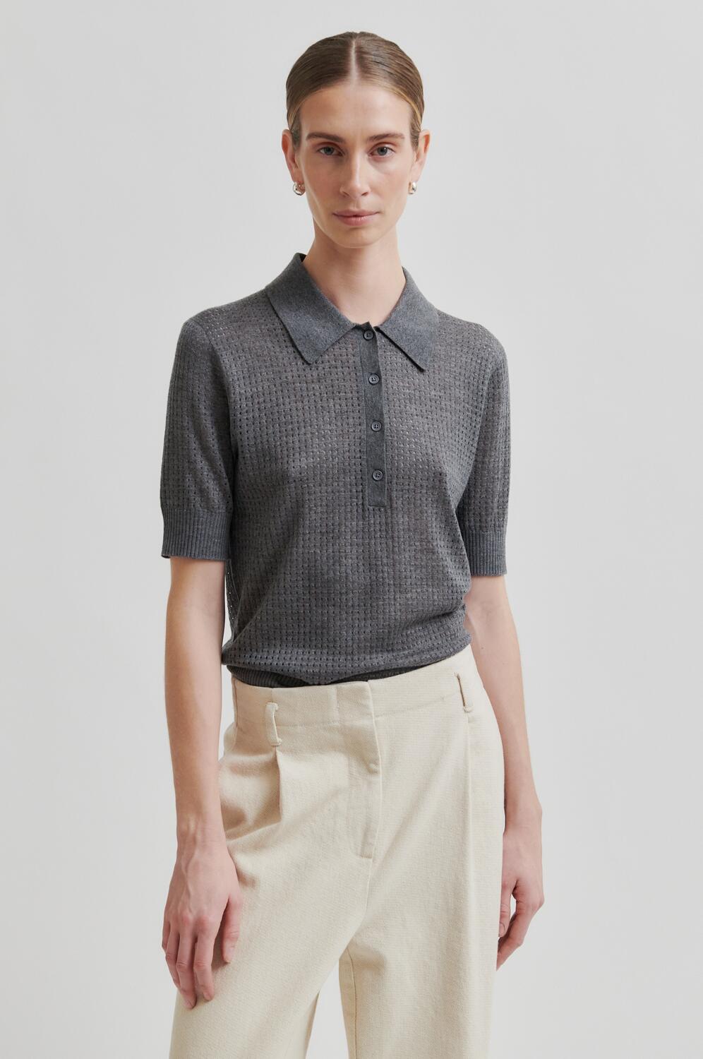 Annika strikket polotrøje - Grey Melange