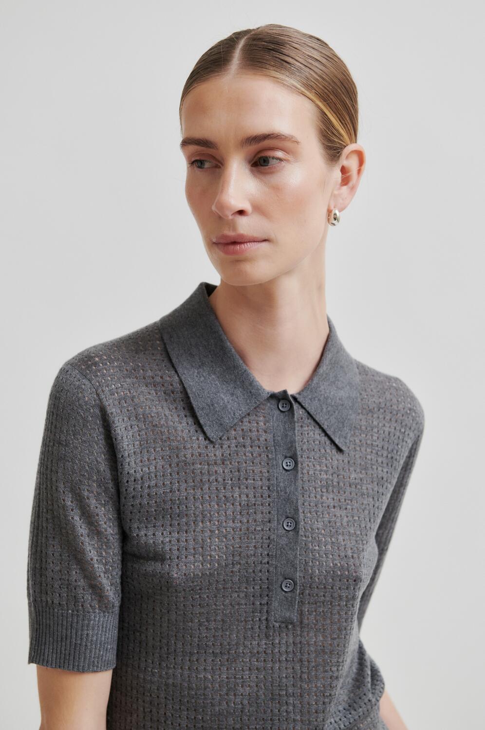 Annika strikket polotrøje - Grey Melange