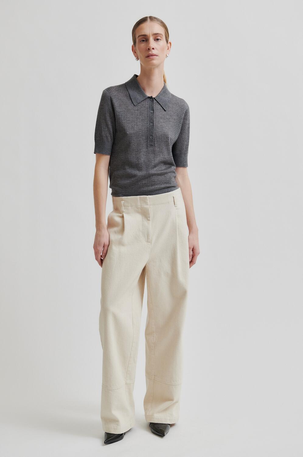 Annika strikket polotrøje - Grey Melange