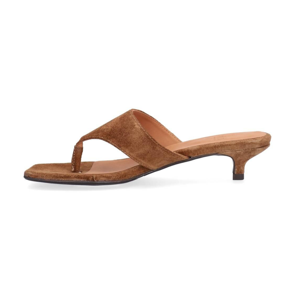 Mule kitten hæl - Tabac babysilk suede 555