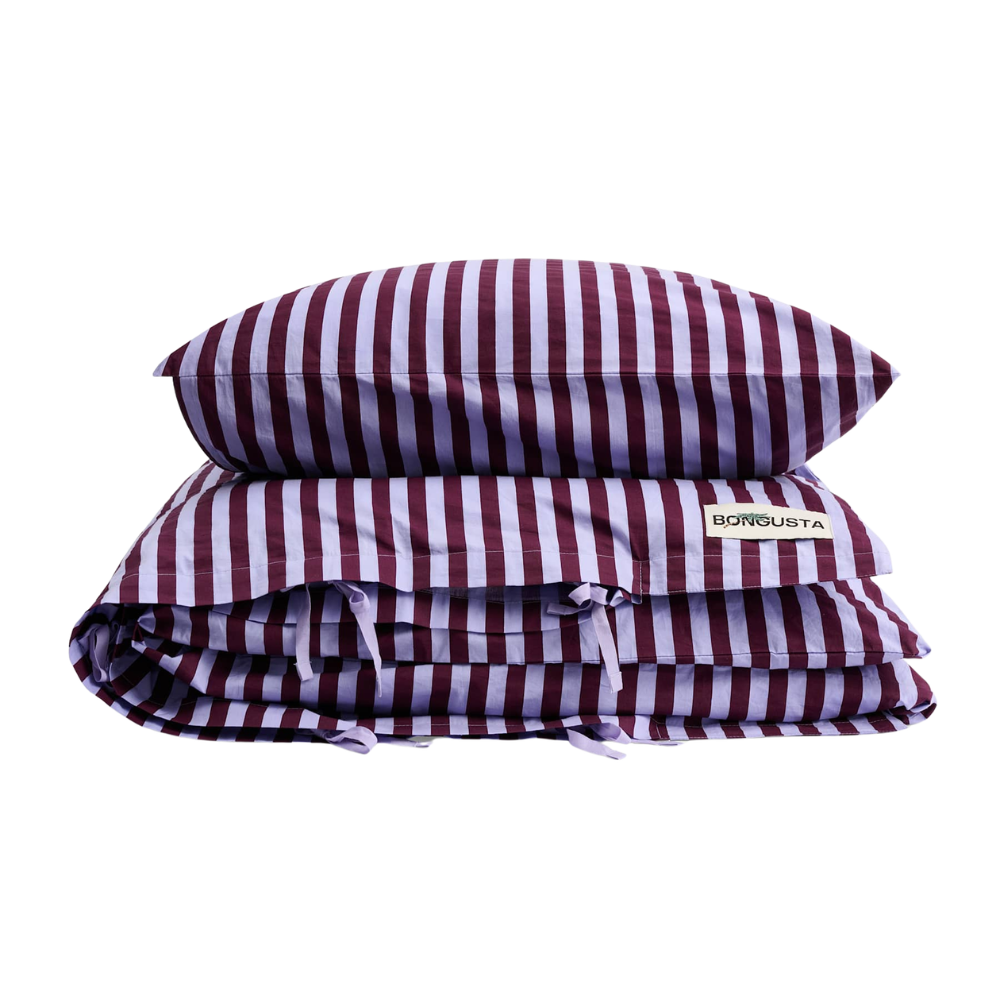 Percale sengesæt – Wine & Lavender blue