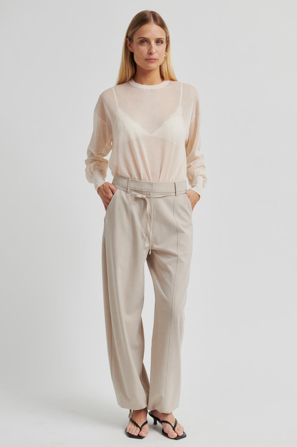 Zoie bukser - Light Beige Melange