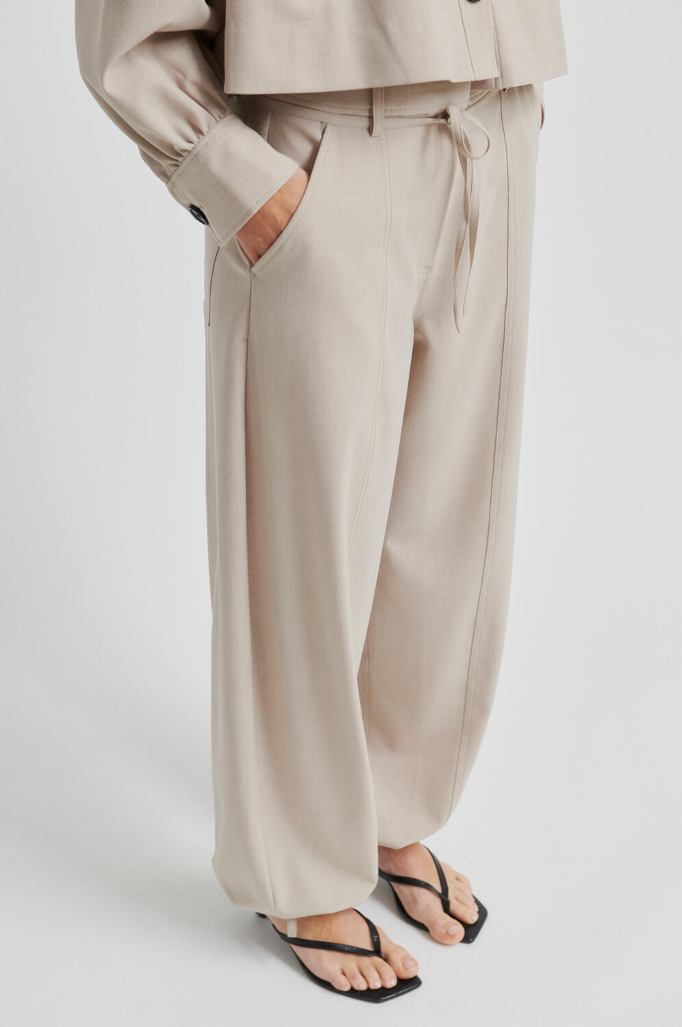 Zoie bukser - Light Beige Melange
