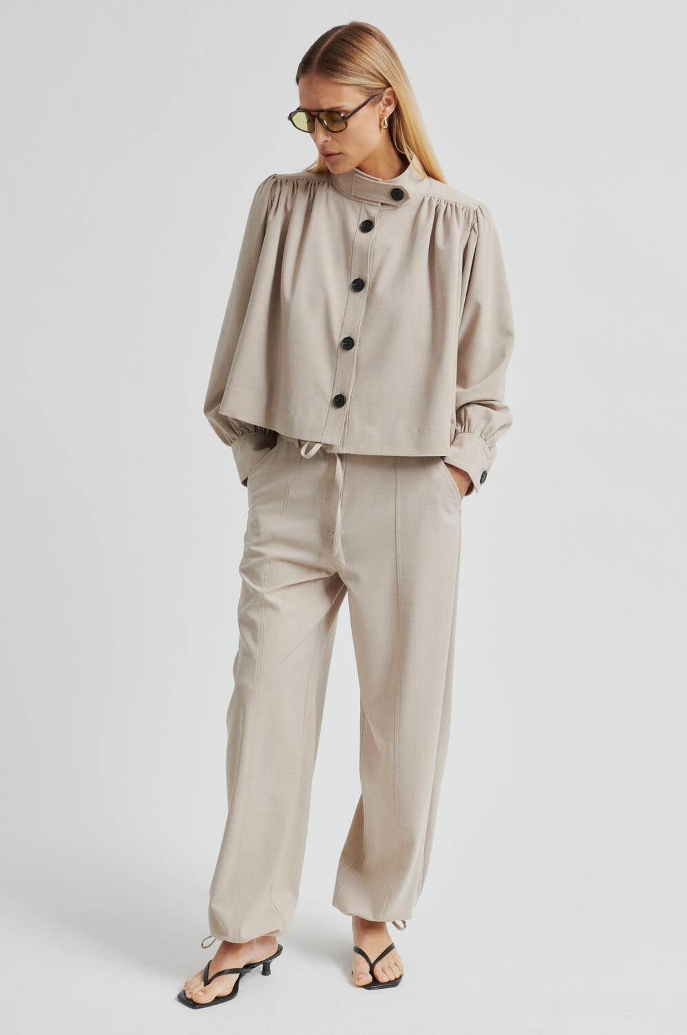 Zoie bukser - Light Beige Melange