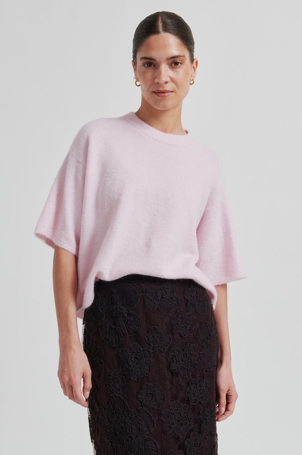 Gabby O-Neck kortærmet striktrøje - Pale Lilac