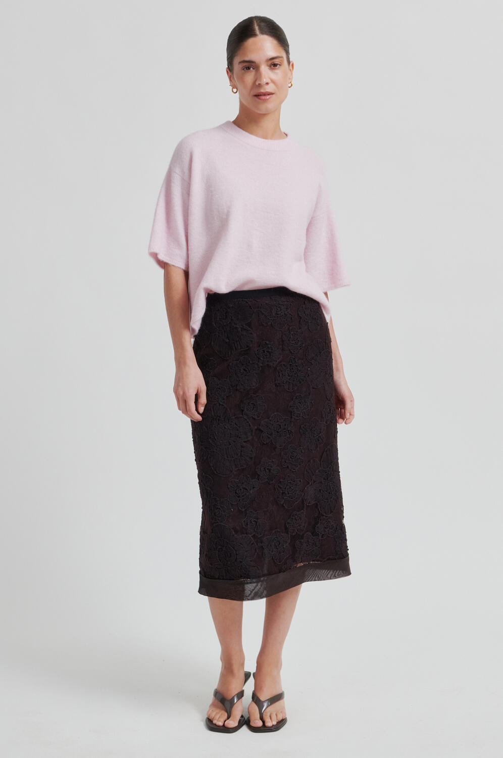 Gabby O-Neck kortærmet striktrøje - Pale Lilac