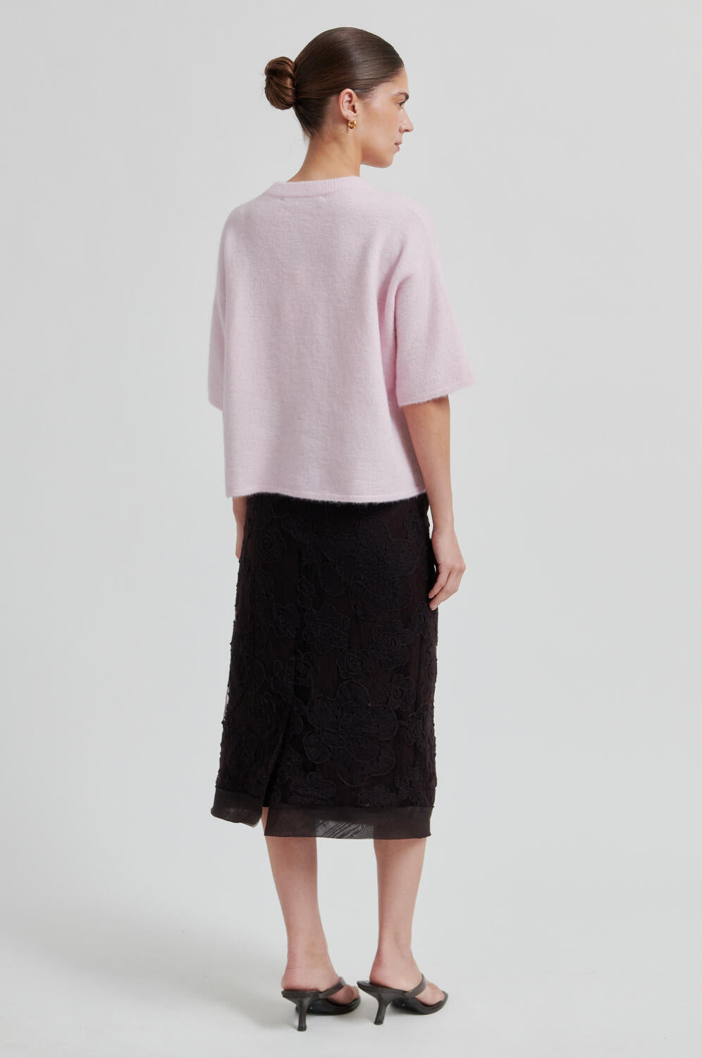 Gabby O-Neck kortærmet striktrøje - Pale Lilac