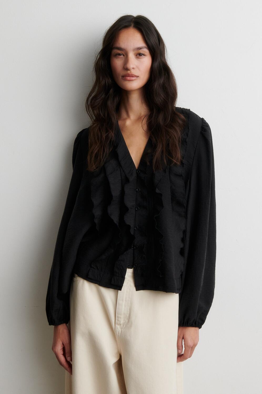 Rayna Frill bluse - sort