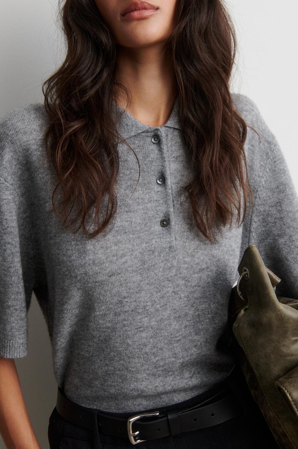 Longo strikket polotrøje - Mid Grey Melange