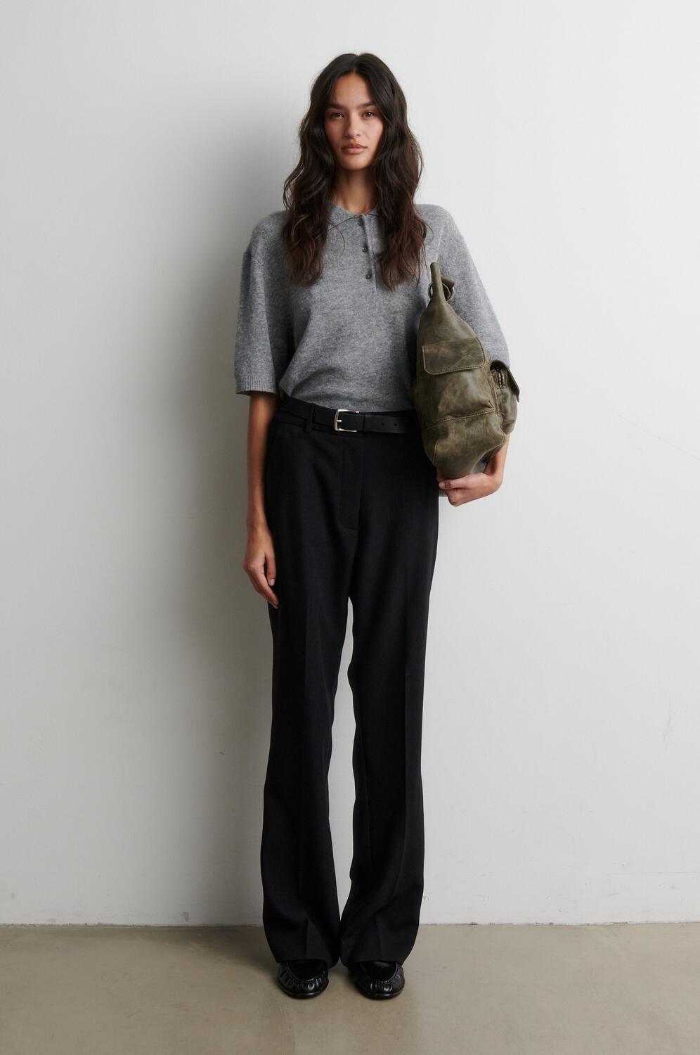 Longo strikket polotrøje - Mid Grey Melange