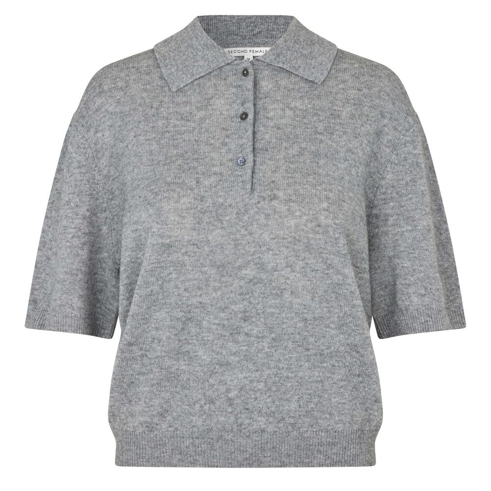 Longo strikket polotrøje - Mid Grey Melange