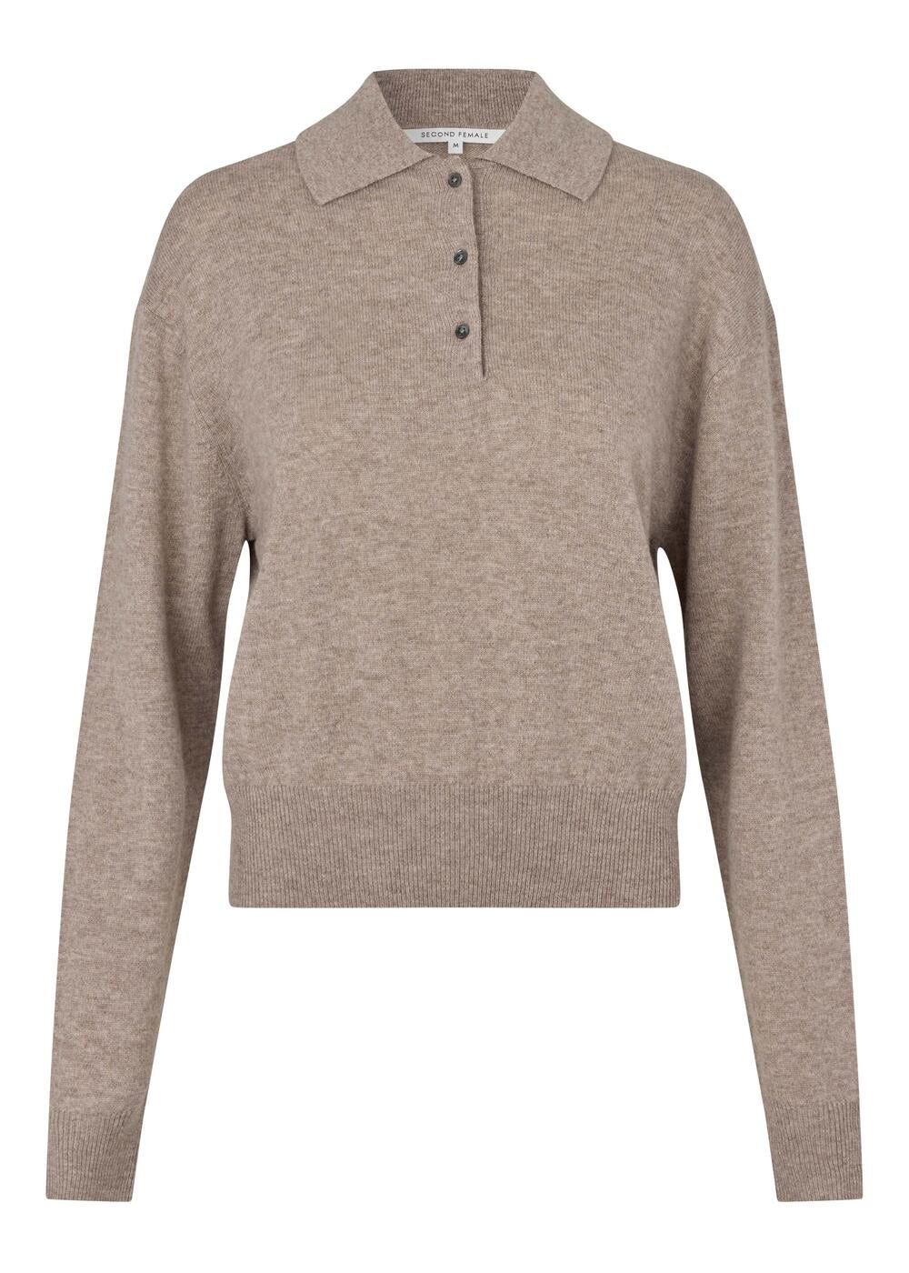 Longo strikket polotrøje - Mid Brown Melange
