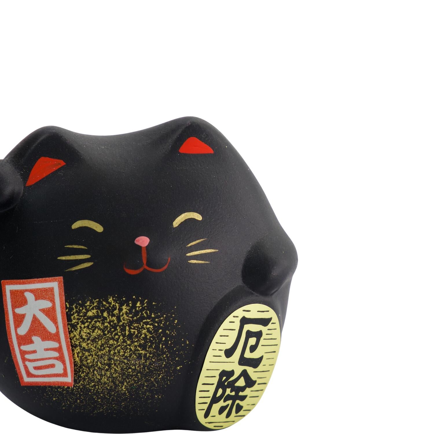 Lucky Cat figur, sort - H5,5 cm