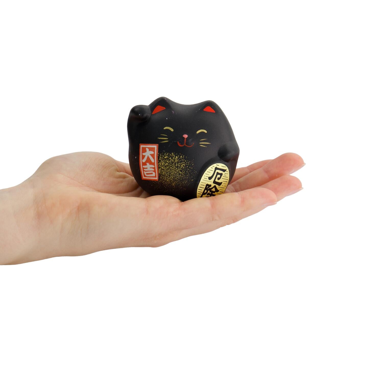 Lucky Cat figur, sort - H5,5 cm
