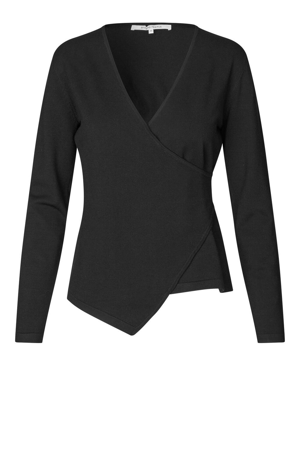 Stina Wrap V-Neck striktrøje – sort