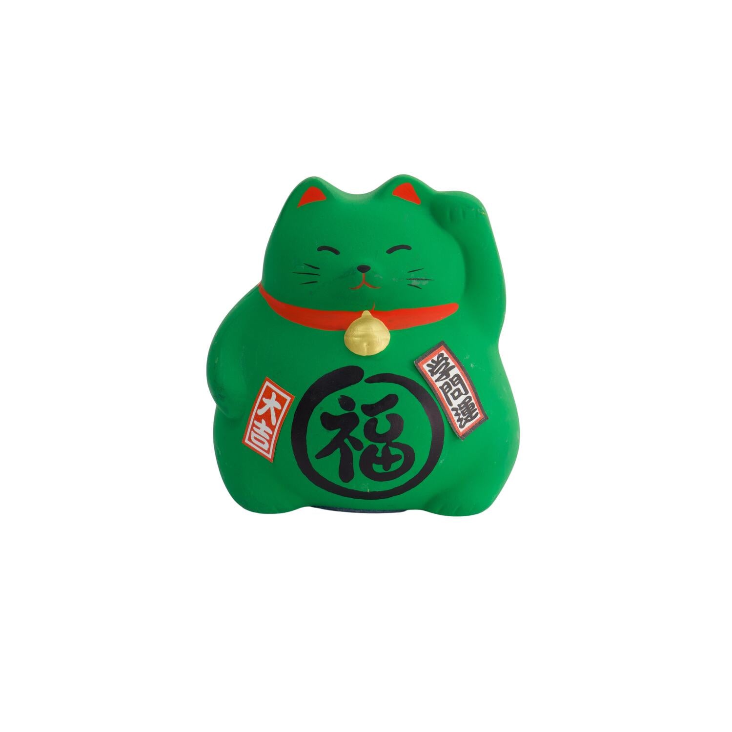 Lucky Cat figur, grøn - H9 cm