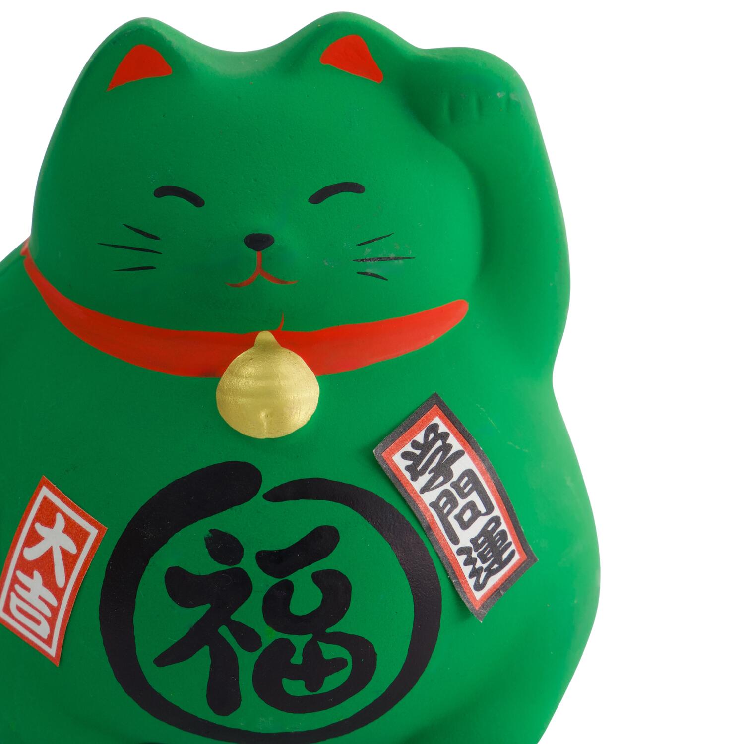Lucky Cat figur, grøn - H9 cm