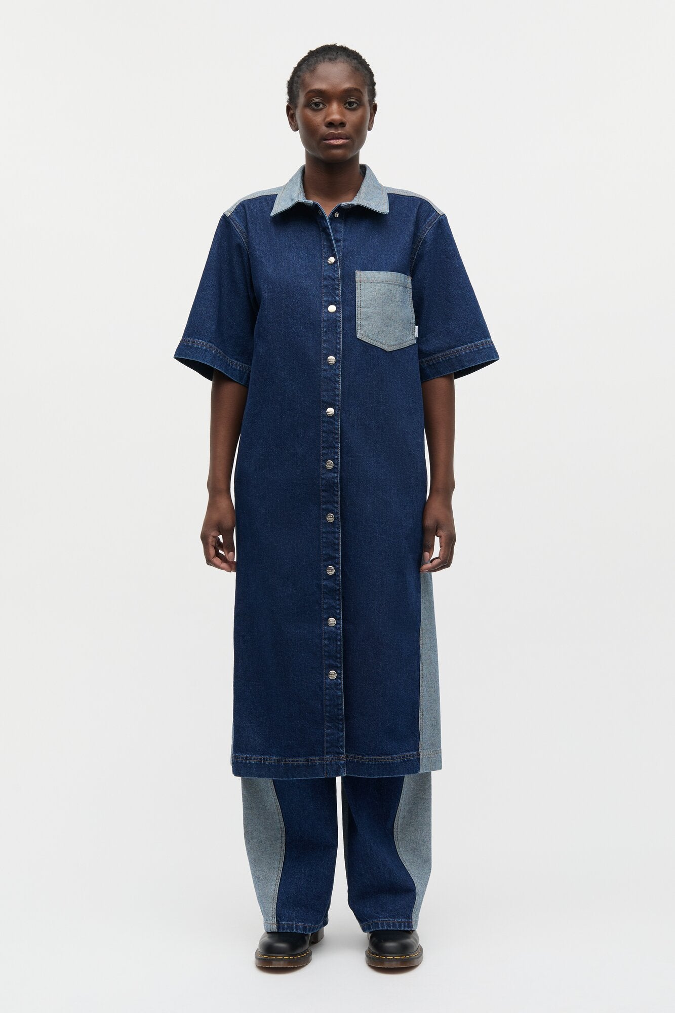 Luke Viola Block denimkjole - Mid Blue Denim