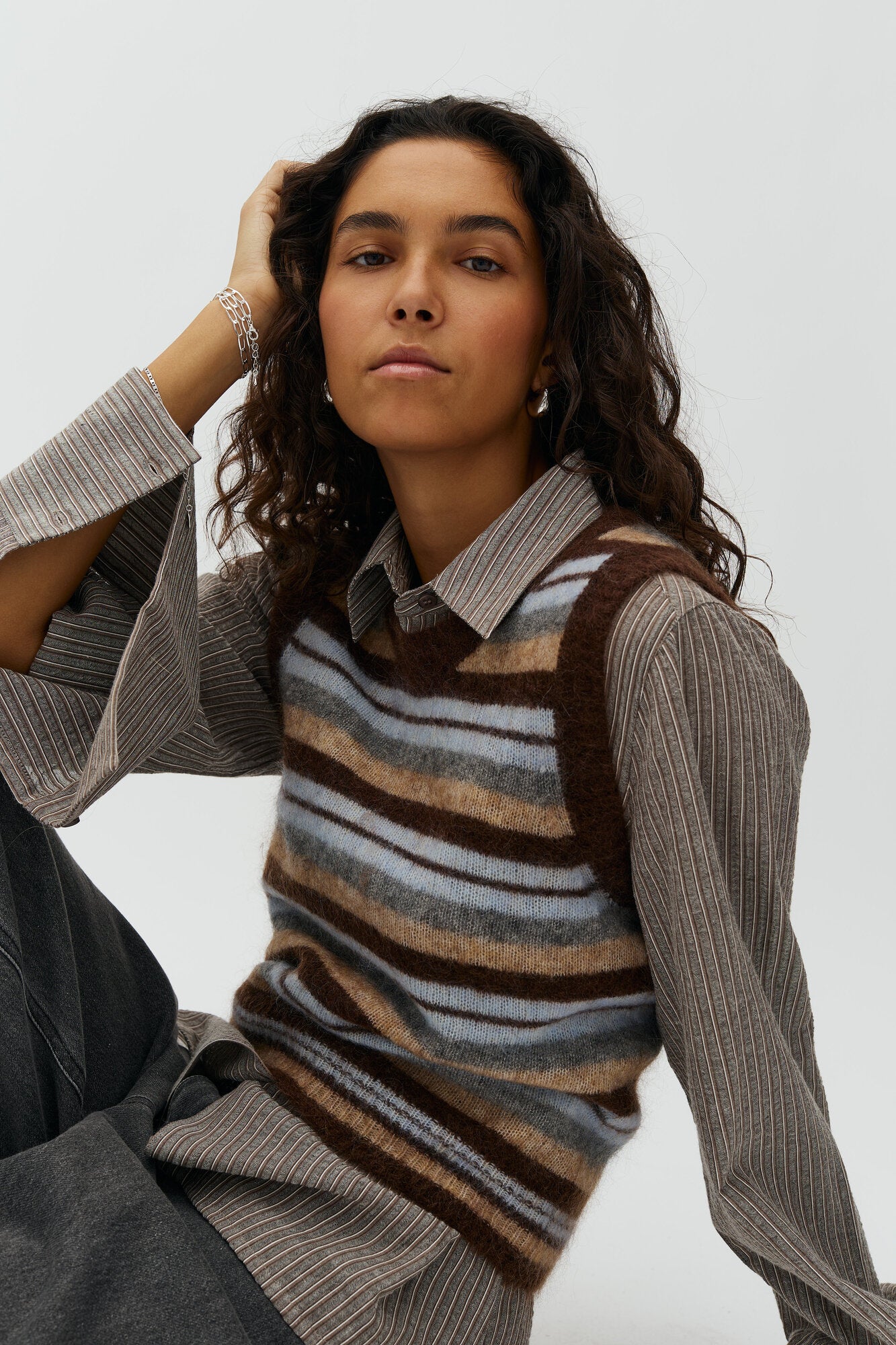 Flavin-M strikket vest - Friday Mutli Stripe Brown