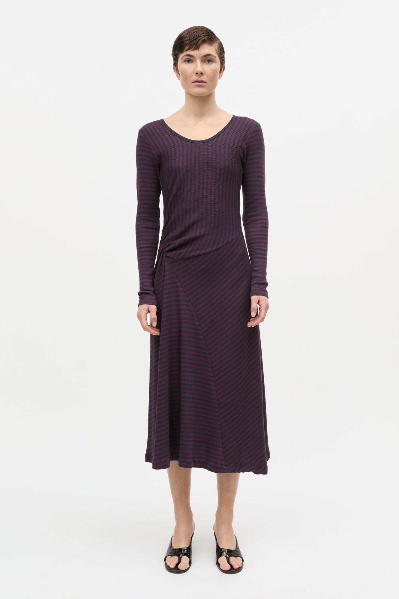 2X2 Cotton Stripe Severa midi kjole – Sky Captain/Winetasting