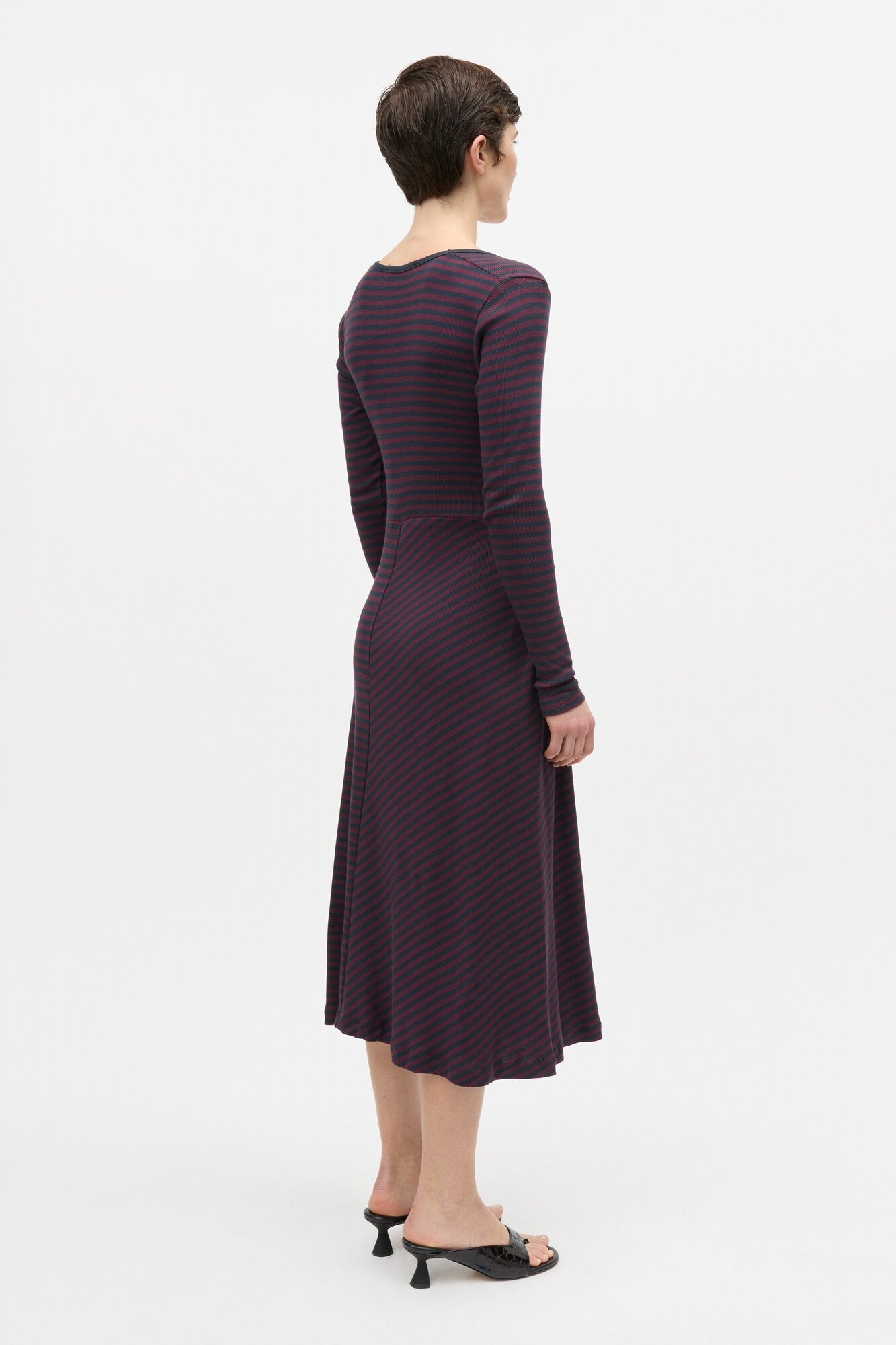 2X2 Cotton Stripe Severa midi kjole – Sky Captain/Winetasting