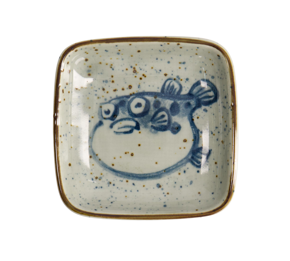 Puffer Fish Square Sauce skål, blå - L9 cm