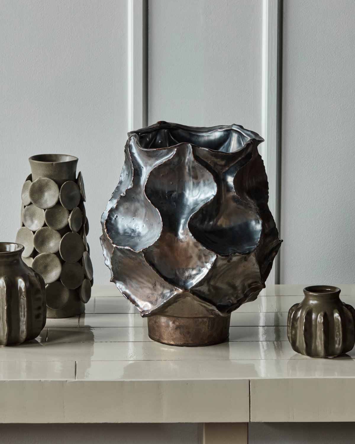 Waves vase, Antik Metallisk - H34 cm