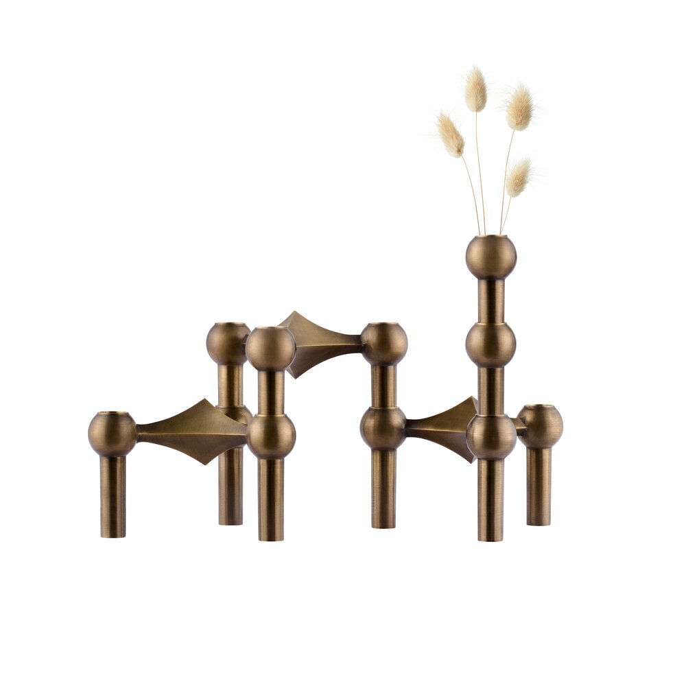 Nagel lysestage, bruneret messing - 3-pak