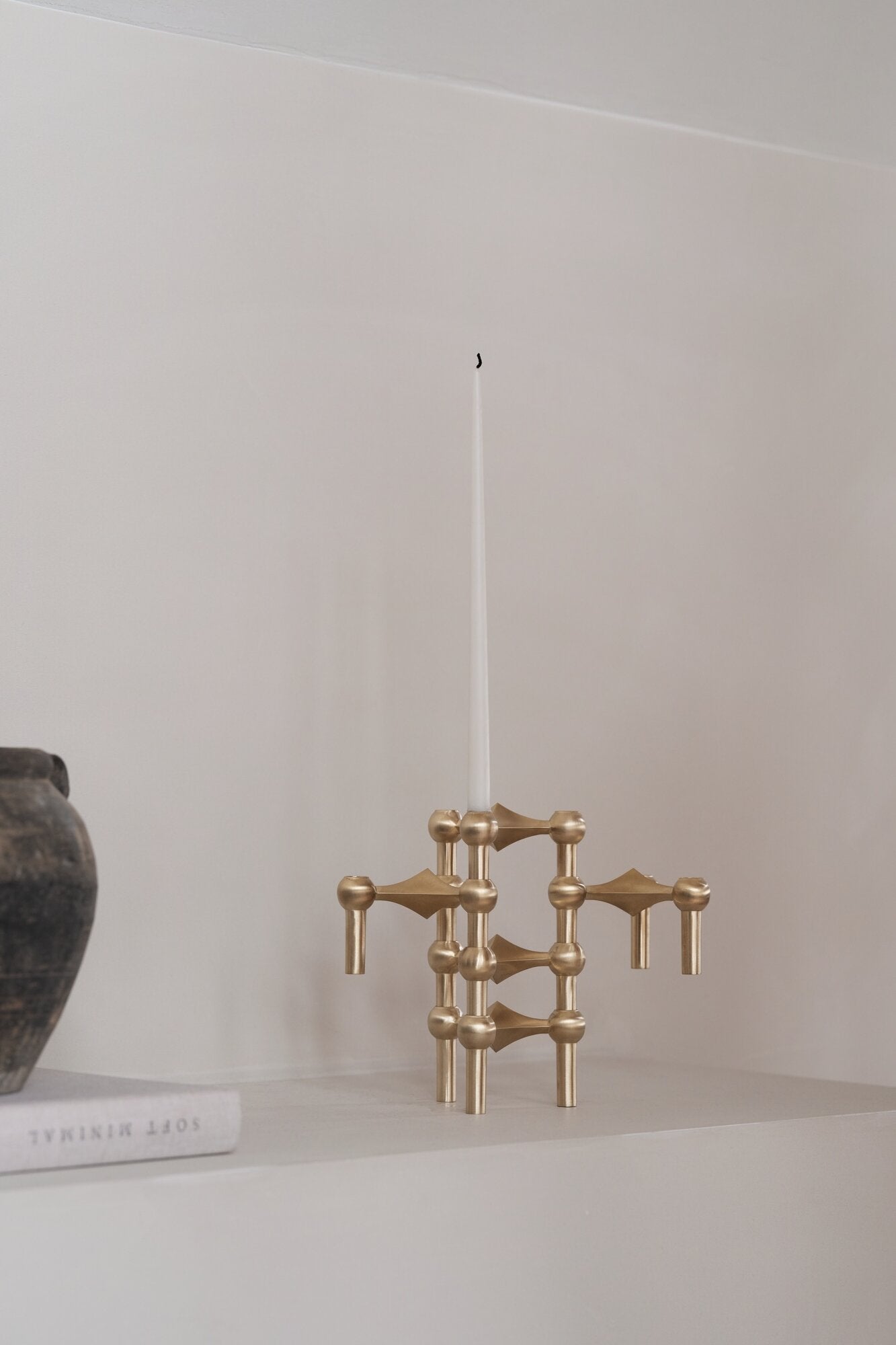 Nagel lysestage, børstet messing - 3-pak