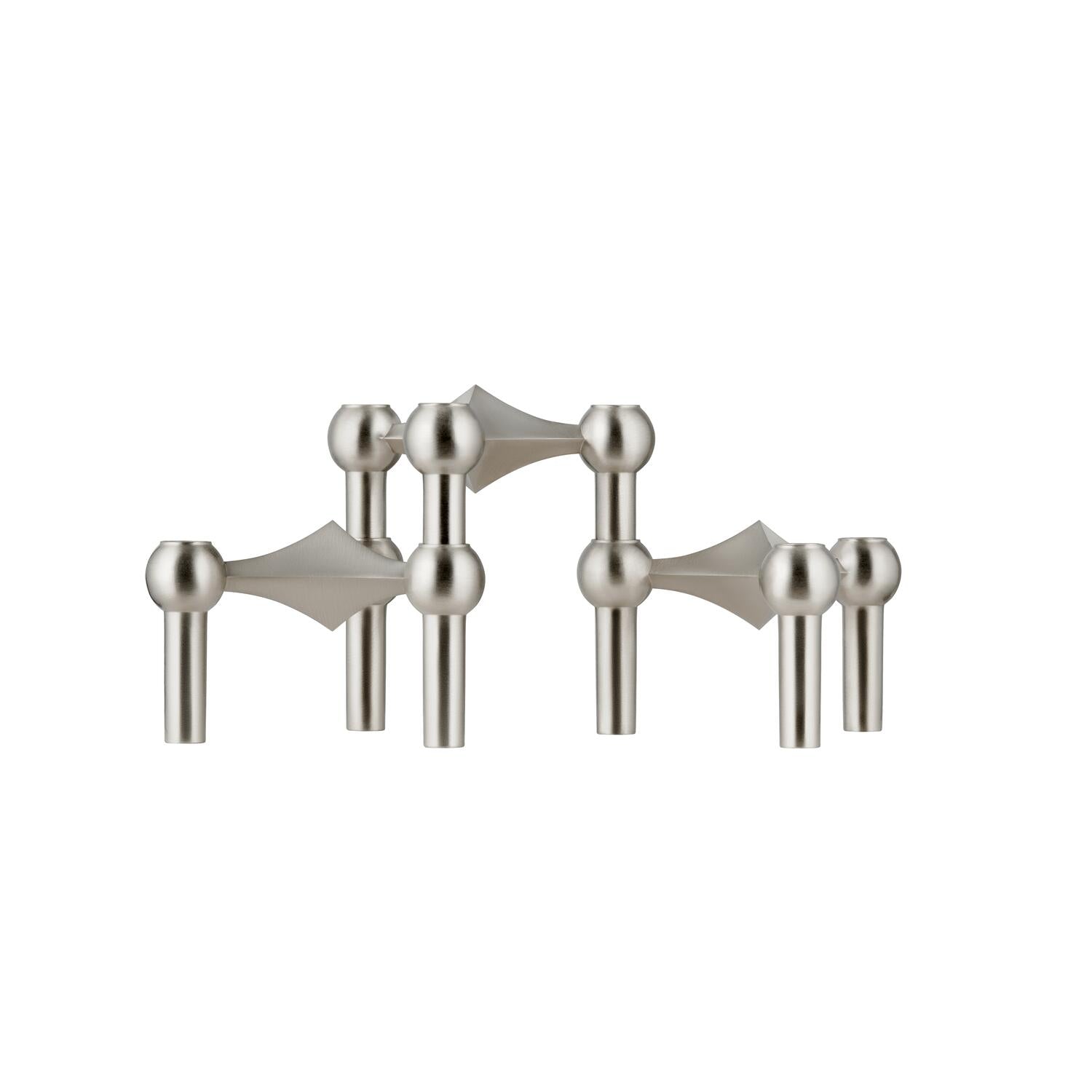 Nagel lysestage, børstet krom - 3-pak