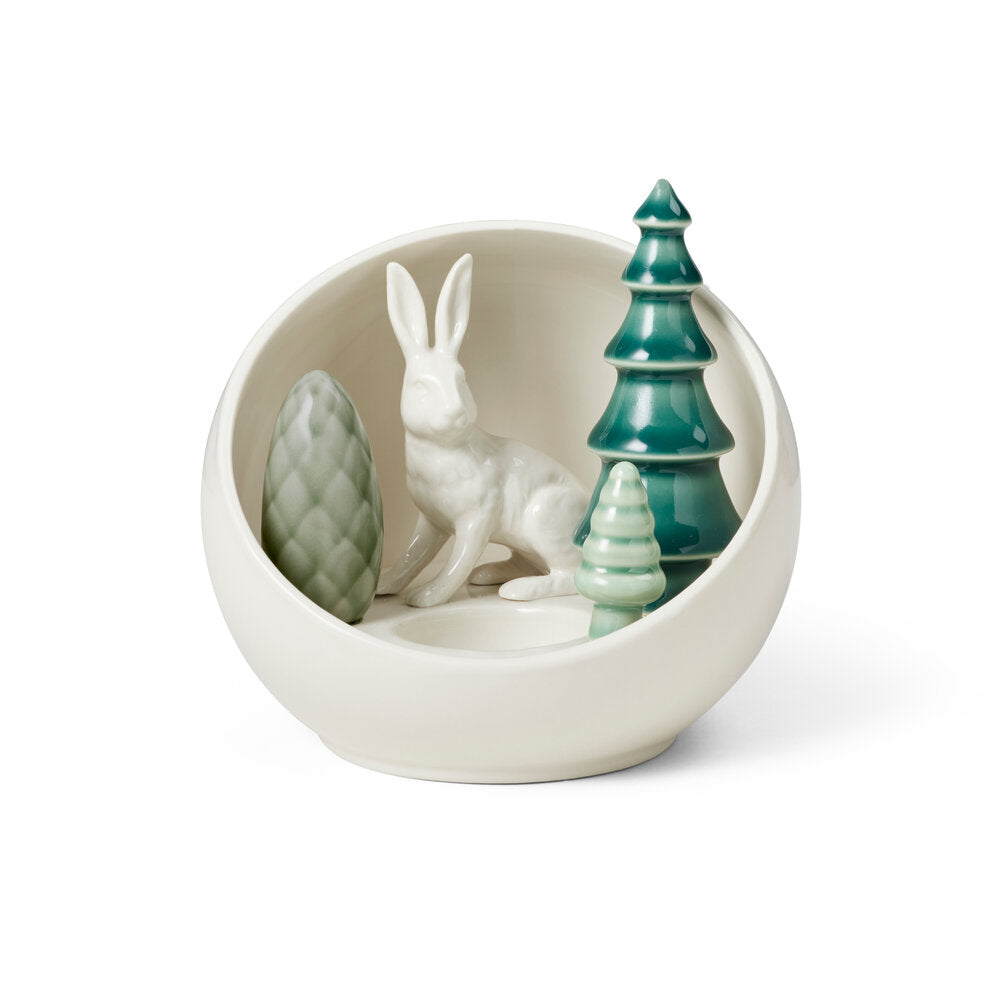 Winter Stories Hare Votive Ball fyrfadsstage - grøn/hvid
