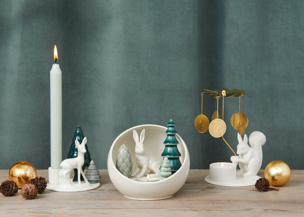 Winter Stories Hare Votive Ball fyrfadsstage - grøn/hvid