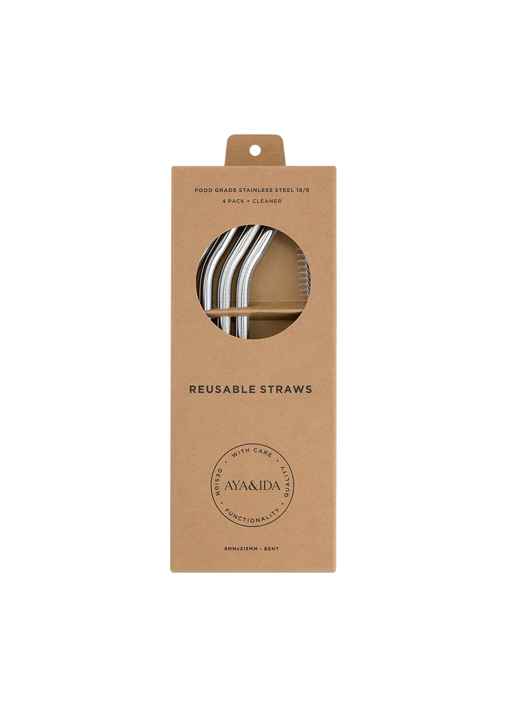 Bent Smoothie sugerør, sølvfarvet - 4 stk