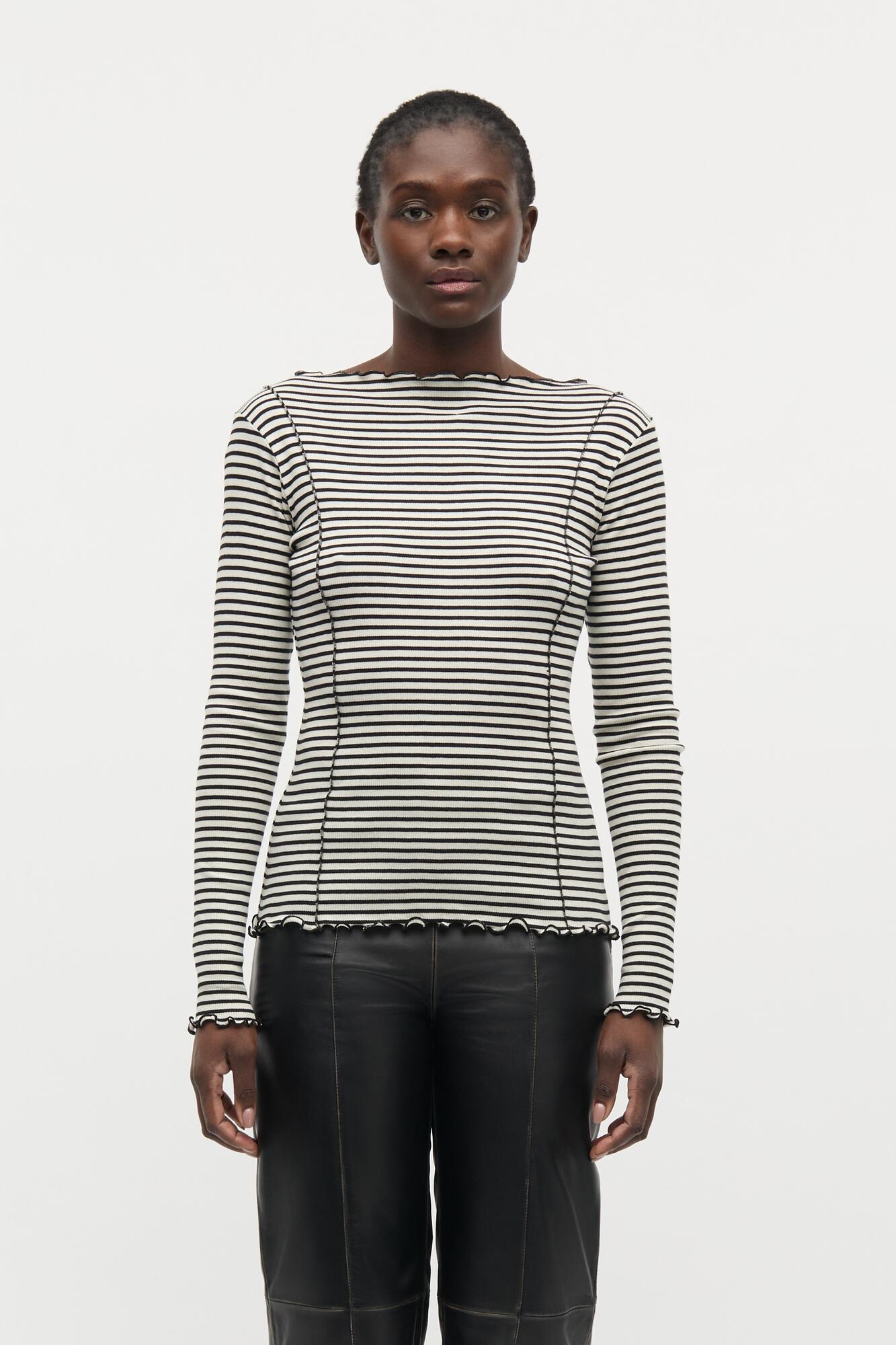 2X2 Cotton Stripe Siri langærmet t-shirt - Vanilla Ice/Black