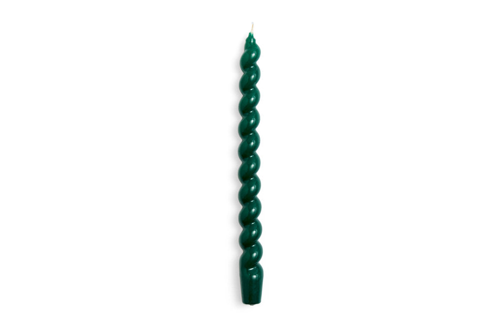 Long Spiral stearinlys, Green - 29 cm.