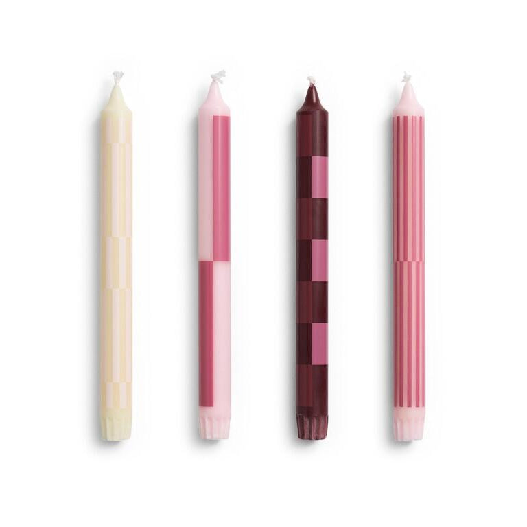 Pattern kronelys, 4 stk – Pink/Bordeaux