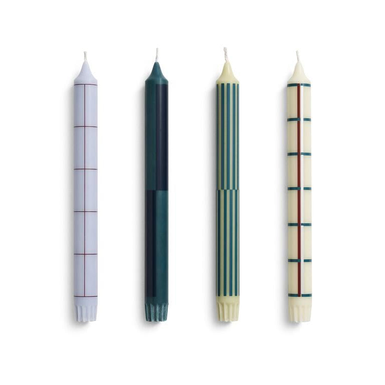 Pattern kronelys, 4 stk – grøn/sølvfarvet