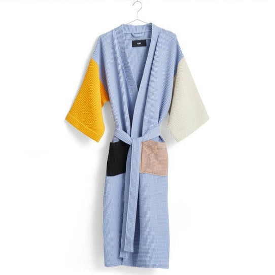 Waffle badekåbe - Dusty blue multi