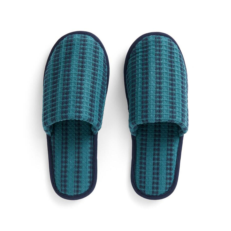 Waffle slippers - Stripe Petrol blue