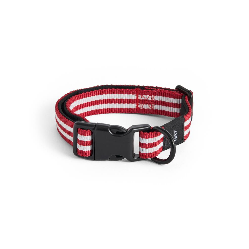 Flat hundehalsbånd - Red and white stripe