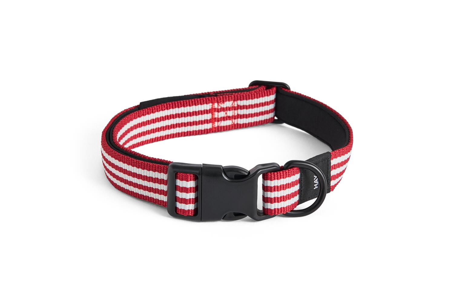 Flat hundehalsbånd - Red and white stripe