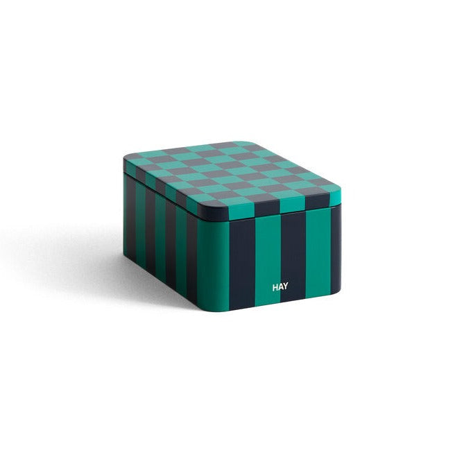 Tin beholder, L17 cm - Green/dark blue