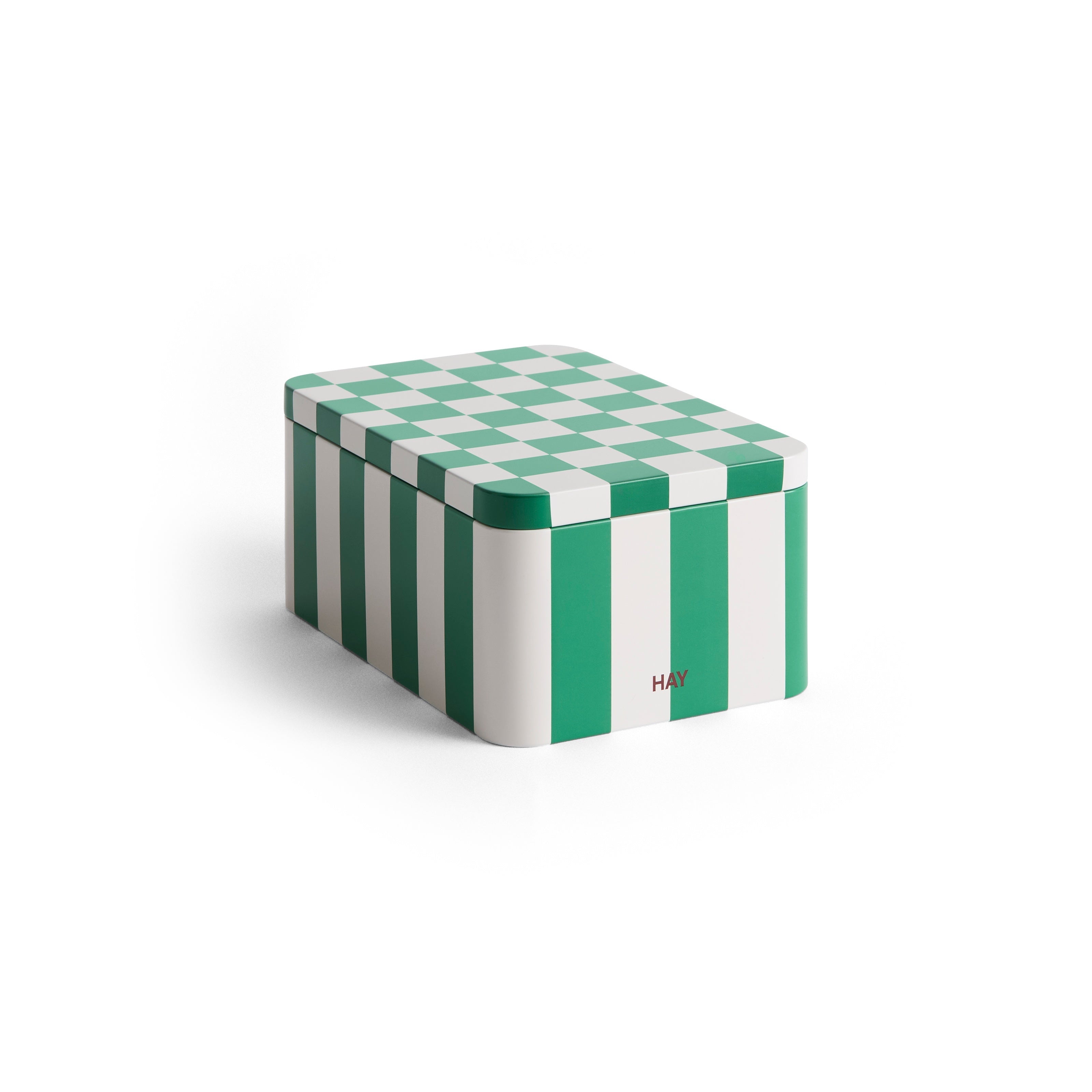 Tin beholder, L17 cm - Green and Off-white