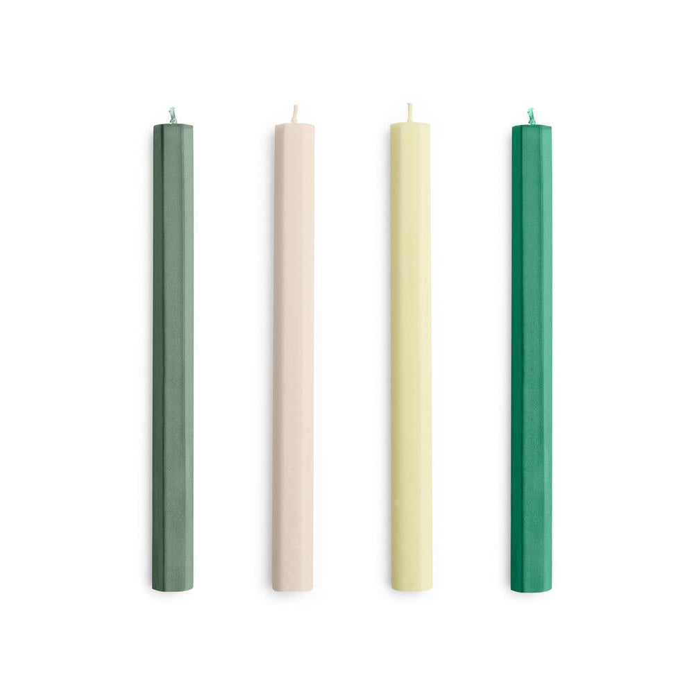 Hexagon stearinlys, grøn/hvid - 4 stk