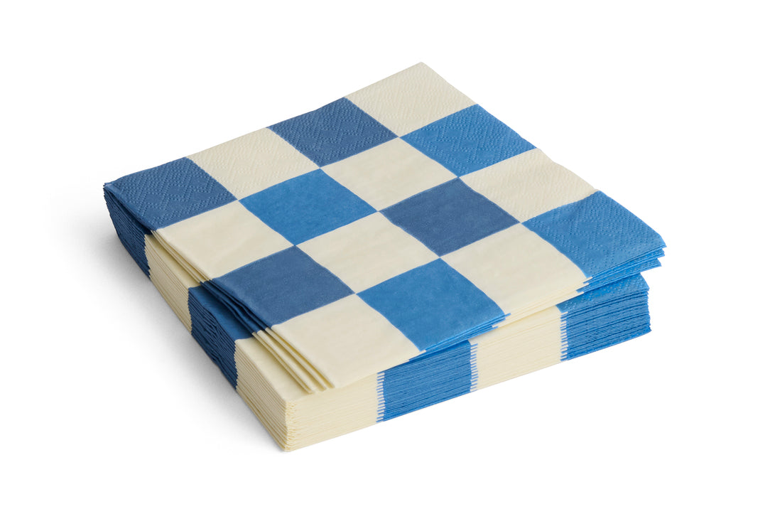 Pattern servietter, råhvid/blå - 40x40 cm.